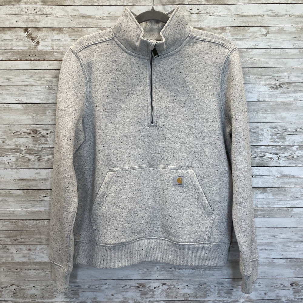 Carhartt Womens M Sweatshirt Quarter Zip Pullover Relaxed Mock Neck Heather Gray - Picture 2 of 10